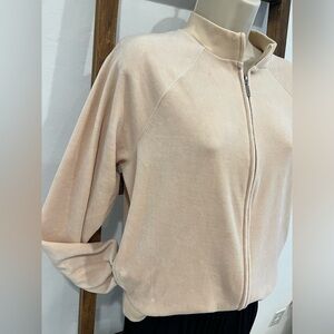 GUESS velour track Jacket, front zipper, tan beige size Large
